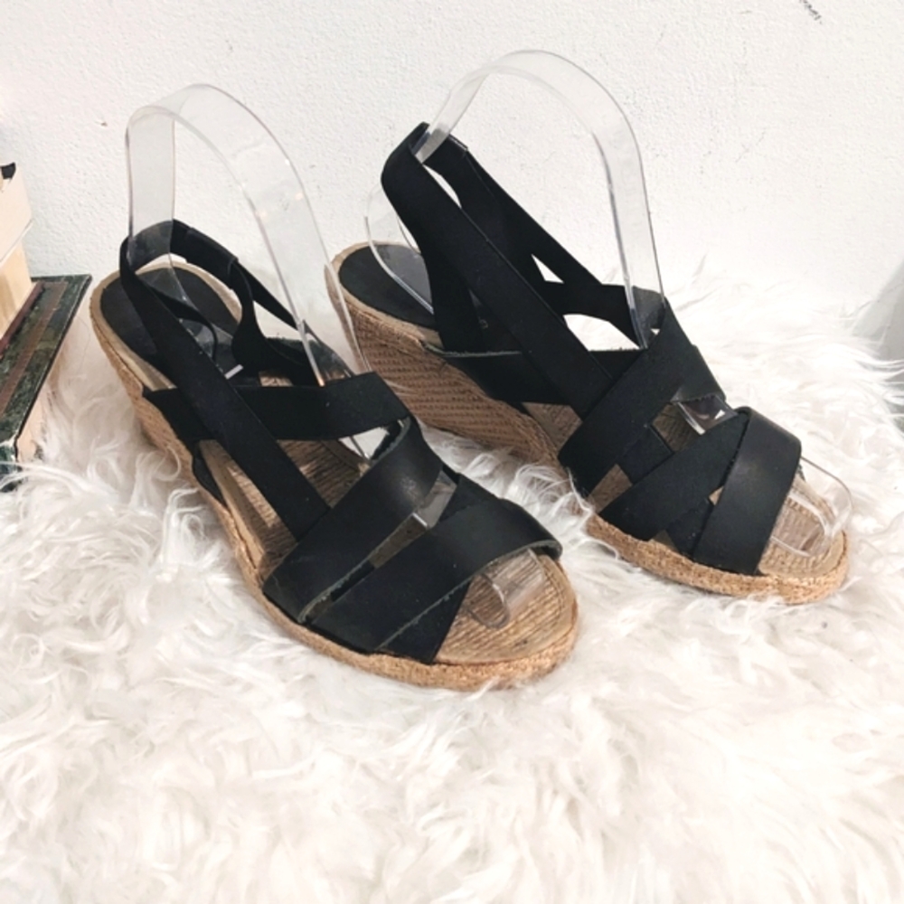 Black Strappy Bandage Espadrilles Wedges Sandals 7.5
